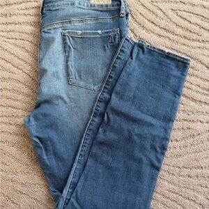 Distressed straight leg jean